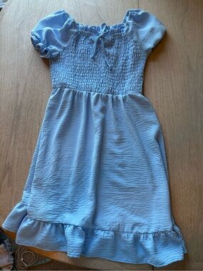 AUW Light Blue Smocked Puff Sleeve Dress for Girls